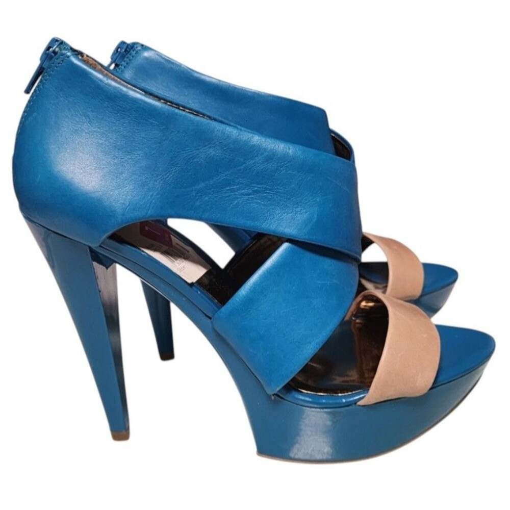 Carlos Santana Mixer Platform Stiletto Sandals Size 7M NEW Teal Back Zip Leather